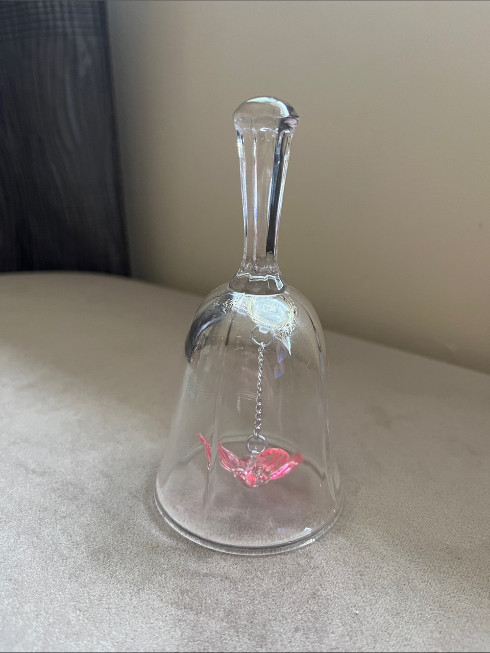 Source Unknown Clear Glass Bell with Pink Bird